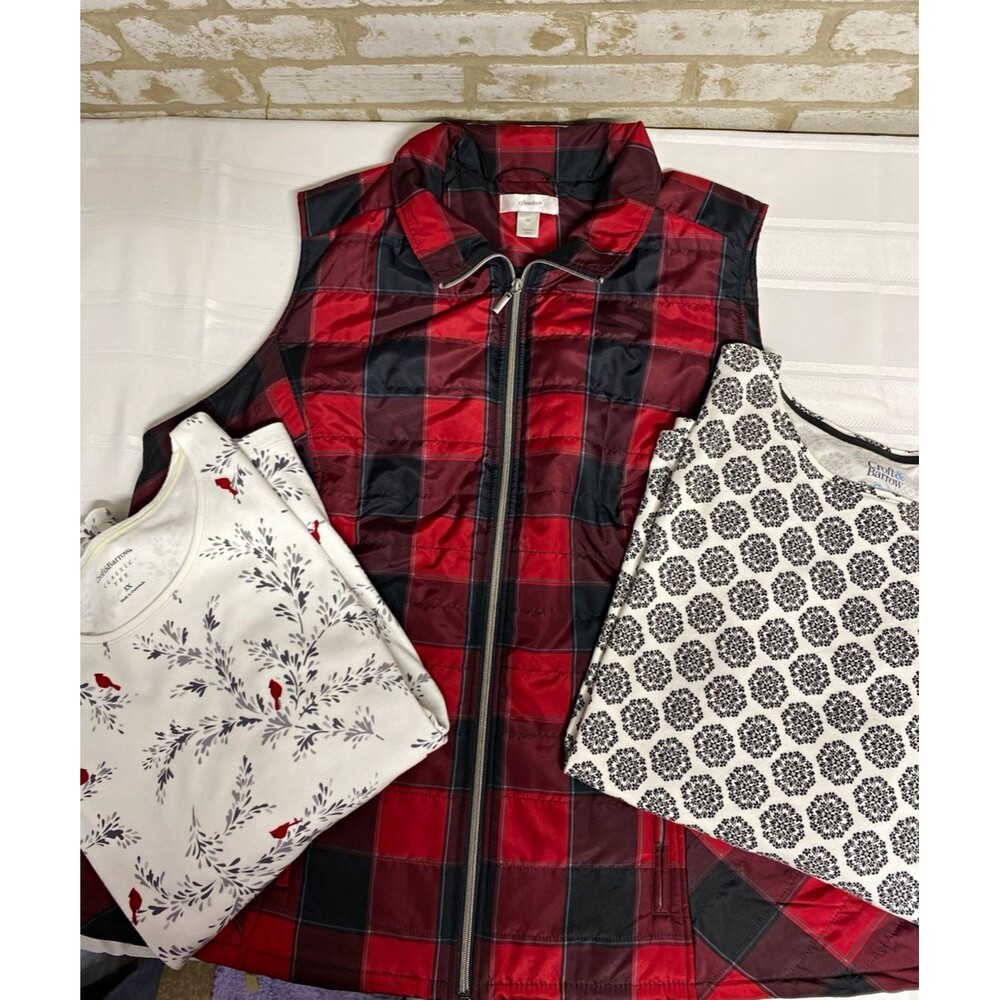 CJ Banks & Croft & Barrow Women’s 3X Clothing Lot – Plaid Vest & Tops – 3pc